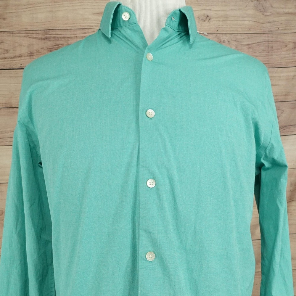 Express 1MX Shirt Mens L Green Solid Long Sleeve Button-Up Fitted Stretch Casual